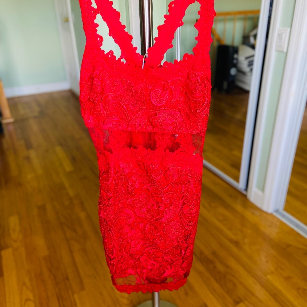 Sexy red lace tight fitting dress (S/4, $80)